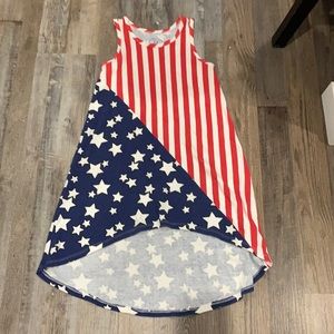 Sleeveless red white and blue stars and stripes dress